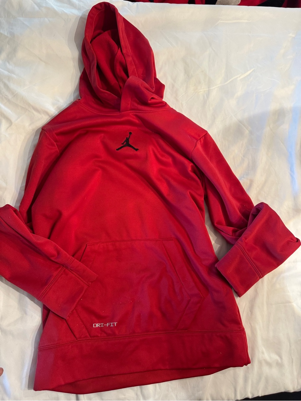 Jordan Red Hooded Teddy Jacket with Black Jumpman